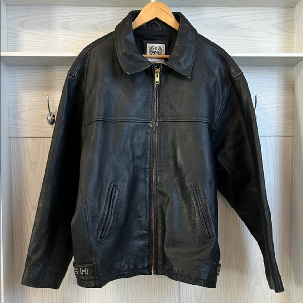 Cinch Coat Men XL Black Leather Jacket Thick Quilt Lining Poly Farm Chore Biker‎
